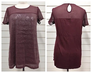 NEXT LADIES PLUM CHIFFON & JERSEY SEQUINNED TANK TOP BLOUSE UK SIZES 8, 10 - Picture 1 of 3