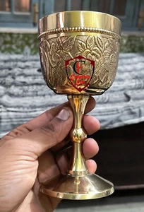 Brass Chalice Goblet For Communion Cup Handmade Embossed Wine Chalice Goblet - Picture 1 of 12