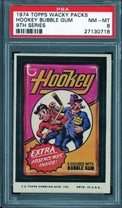 1974 Topps Wacky Packs 9th Series Hookey Bubble Gum PSA 8