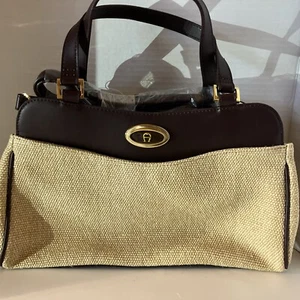 Borsa a mano vintage Elinne Aigner manico superiore/spalla intrecciata beige - Foto 1 di 7