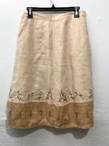 J. Jill Beige Embroidered Linen Blend A-Line Skirt Pockets Full lined Side zip 6 - Picture 1 of 10