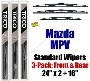 Wiper Blades 3pk Front Rear Standard - fit 2000-2006 Mazda MPV - 30240x2/160 - Picture 1 of 1