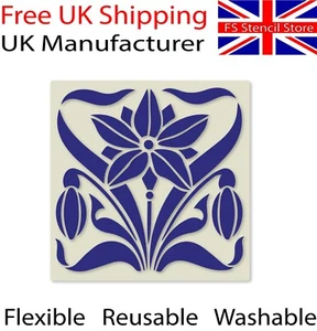 Plantilla artesanal de azulejos estilo Art Nouveau flor n.º 1 10 cm o 15 cm Mylar reutilizable - Imagen 1 de 8