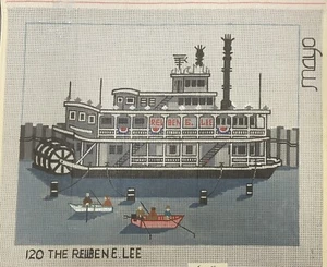 VINTAGE 1970’s REUBEN E. LEE NEWPORT MAYO NEEDLEPOINT CANVAS PADDLEBOAT - Picture 1 of 1