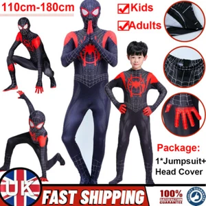 Miles Morales Spiderman Costume Adult Boys Into Spider-Verse Cosplay Fancy Dress - Picture 1 of 21