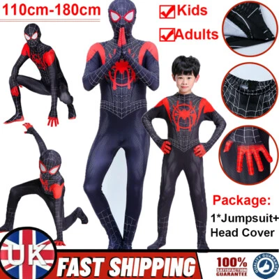 Miles Morales Spiderman Costume Men Boys Into Spider-Verse Cosplay Fancy Dress - Image 1 of 4