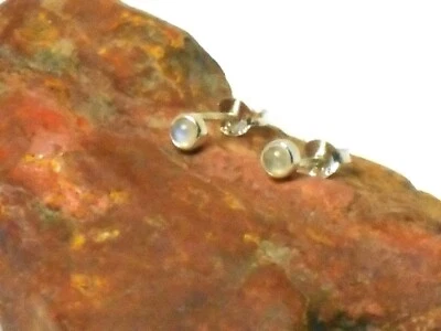 Small  Round MOONSTONE  Sterling  Silver  925 Gemstone  Stud  Earrings - 3 mm - Image 1 of 4