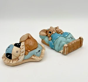 Pendelfin Bunny Rabbit Figurines - "Twins" Blue Blanket & “Snuggles” - England - Picture 1 of 6