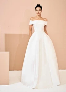 Minimalist Off-Shoulder Satin A-Line Wedding Dress | Size 4-20 | New - Picture 1 of 5