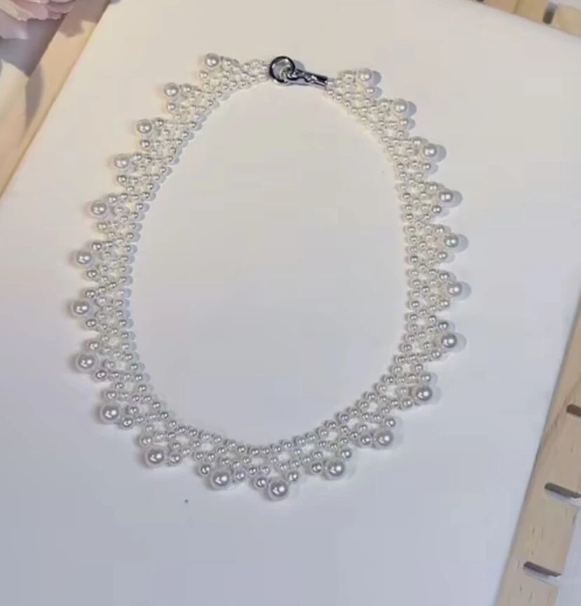 AAA+ Charming 3-6mm natural South Sea white Pearl Elegant Necklace14k Gold Clasp - Image 1 of 2