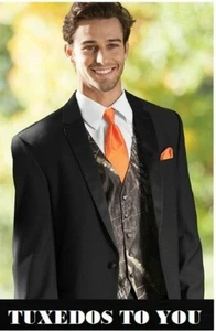 NEW Mossy Oak Camo Tuxedo Vest Blaze Orange tie Hankie Real Pockets Free Button - Picture 1 of 3