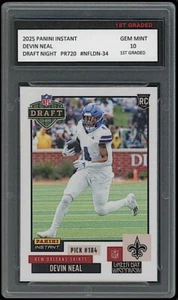 Devin Neal 2025 Panini Instant NFL Draft Night #34 Rookie Card RC 1st Graded 10 - Picture 1 of 1