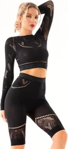 LASETA Sexy Seamless Workout Outfits for Women Hollow Out Tops/Shorts /2 Pieces - Picture 1 of 7