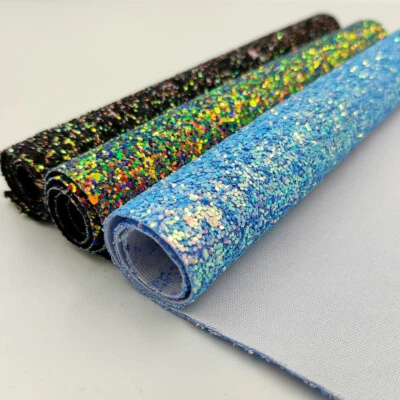 Sparkly Faux Leather Fabric Glitter Shiny Elastic DIY Craft Material A4/A5 - Image 1 of 4