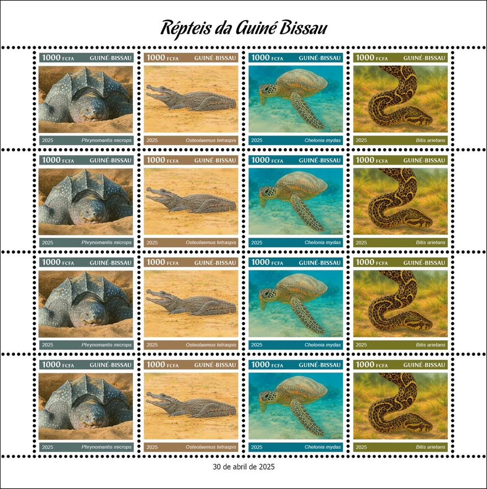 GUINEA BISSAU 2025 MS16V - REPTILES - TURTLE TURTLES SNAKES CROCODILE - Image 1 of 1