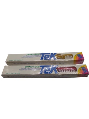 Tek Professional Adult Soft Deluxe Vintage Toothbrushes Red And Yellow — 第 1/4 张图片