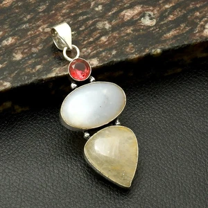 Golden Rutile Garnet Gemstone Ethnic Handmade Pendant Jewelry Gift 2.6" AP-27851 - Picture 1 of 1