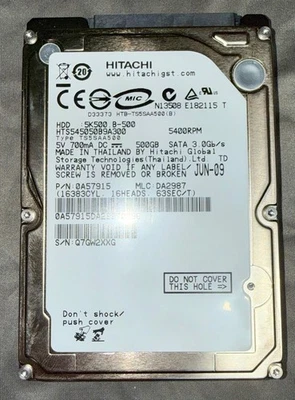 Hitachi 5K500.B-500 HTS545050B9A300 500GB 5400RPM 2.5" HDD - Image 1 of 3