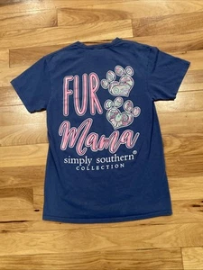 Simply Southern Fur Mama T-Shirt Womens Size Small Blue Short Sleeve Dog Prints - Picture 1 of 12