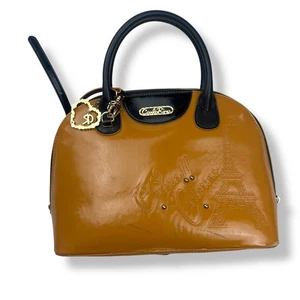Carlo Rino Dome Satchel Faux Patent Bag Eiffel Tower Paris Designer Charm Purse - Picture 1 of 11