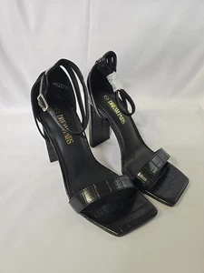 Dream Pairs Black Chunky Block Square Toe Croc Print Prom,Homecoming,Dance Heels - Picture 1 of 13