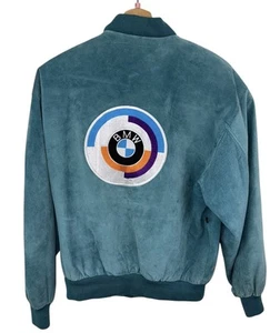 Chaqueta de bombardero vintage de gamuza verde azulado BMW de los 80 talla pequeña RARA diaria - Imagen 1 de 8
