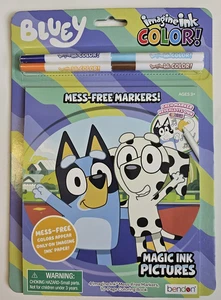 Neu BLUEY Imagine Tinte Farbe MALBUCH Chaosfrei MAGIC INK 4 Marker - Bild 1 von 2