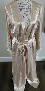 Flora Nikrooz Satin 3/4 Sleeve Tie Waist Full Length Women's Robe S/M NWT Almond - Picture 1 of 7