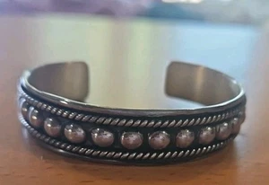 Sterling Silver 925 SU Italy Pebble Dot Cuff Bracelet - Picture 1 of 10