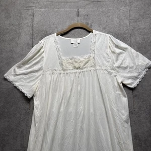 Vintage Amanda Stewart Slip Dress M White Nylon Lace Nightgown Coquette Style - Picture 1 of 8
