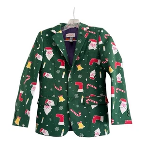 OPPOSUITS Youth Green Red Christmas Santa CandyCane Sport Coat Blazer Jacket-12Y - Picture 1 of 7