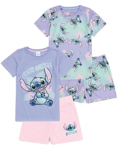 Disney Multicoloured  Lilo and Stitch Short Sleeve Short Leg Pyjama Set Girls - Picture 1 of 9