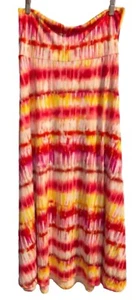 Neu mit Etikett Lularoe Medium rosa gelb weiß Batik Slinky Maxirock/trägerloses Kleid - Bild 1 von 7