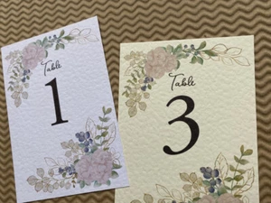 Rubor Rosa Rosas Arándanos NÚMEROS DE MESA Tarjeta Verde Follaje Boda Set - Imagen 1 de 6