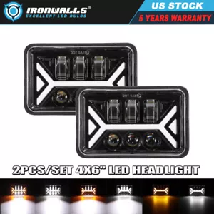 Par de faros LED ámbar IRONWALLS de 4x6"" luz de señal de giro blanca DRL coche camión - Imagen 1 de 12