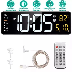 16in Digital LED Desk Alarm Clock Large LCD Display Wall Clock Temperature Date - Picture 1 of 14