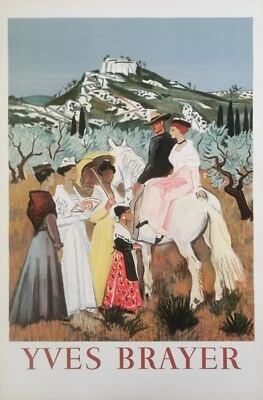 Yves Brayer Affiche Gardians et arlésiennes en Provence 1962 Imprimerie Mourlot  - Photo 1/2