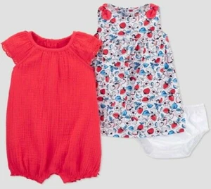 Carter's Baby Girls Three-Piece Dress Outfit Clothing Set 3 Months Strawberry 3M - Picture 1 of 1