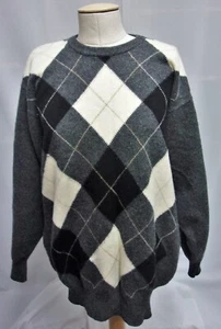 LYLE & SCOTT Wool & Cashmere Men's Large SWEATER Argyle Grays White Black  - Picture 1 of 5