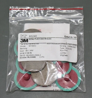 (10) 3M 6234J Quick Change Disc 85240, 1-1/2" Roloc, Diamond Coated, M74 MIC, TR - Image 1 of 4