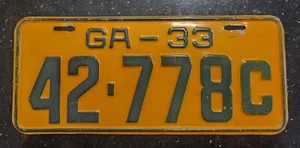 1933 Georgia License Plate GA car tag vehicle automobile registration auto - Picture 1 of 2