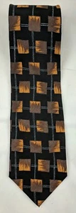 Hugo Boss Black Brown Gold Square Print Men's Neck Tie All Silk Made in Italy - Picture 1 of 5