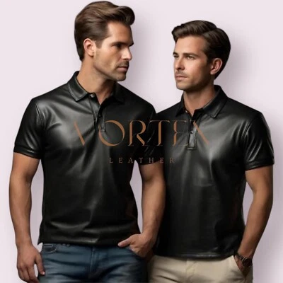 Men's Black Leather Causal Shirt Genuine Lambskin Leather Shirt Slim Fit Shirt - Image 1 of 2