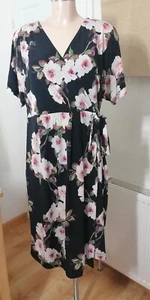 Monsoon Size 20 Black Floral Wrap Dress - Picture 1 of 7