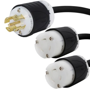 L21-30P to 2x L5-20R Y Splitter Cord 10 ft, 20A/125V 12 AWG - Iron Box IBX-2148 - Picture 1 of 1