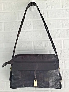 VTG PURSE 80's VINTAGE CHESTNUT BROWN EEL SKIN LEATHER Shoulder Bag Large DISCO - Picture 1 of 9