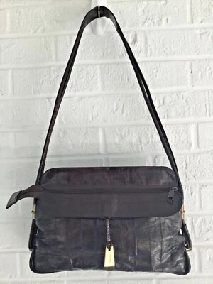 ВИНТАЖНЫЙ кошелек 80-х винтажный каштановый коричневый угорь кожи наплечная сумка большой диско - Изображение 1 из 4