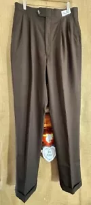 Sansabelt mens brown dress pants 34W 32L french fly double pleated regular with - Picture 1 of 6