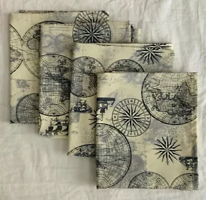 NEW Handmade 100% COTTON DINNER NAPKINS SET of 4 Size 20" X 15.5" Nautical Map - Picture 1 of 10