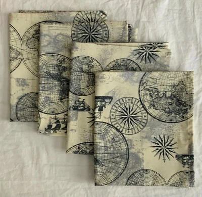 NEW Handmade 100% COTTON DINNER NAPKINS SET of 4 Size 20" X 15.5" Nautical Map - Image 1 of 4